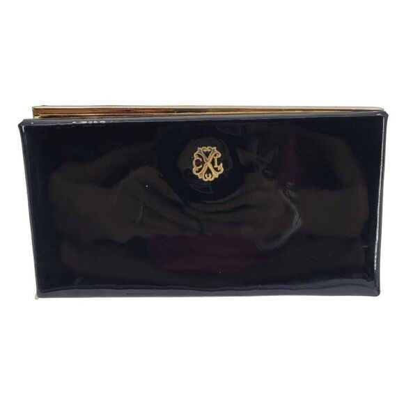 Christian Lacroix Evening Clutch Black Vegan Faux Patent Leather Framed Zip - Picture 1 of 13